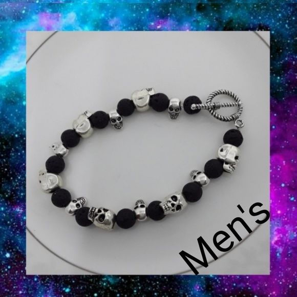 lmw0082 Other - Men's Skull & Lava Stone Aromatherapy Bracelet